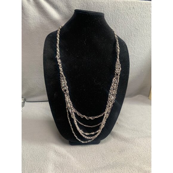 Layered Silver-Tone Multi-Strand Chain Necklace 38" Lobster Clasp Closure - Picture 5 of 7